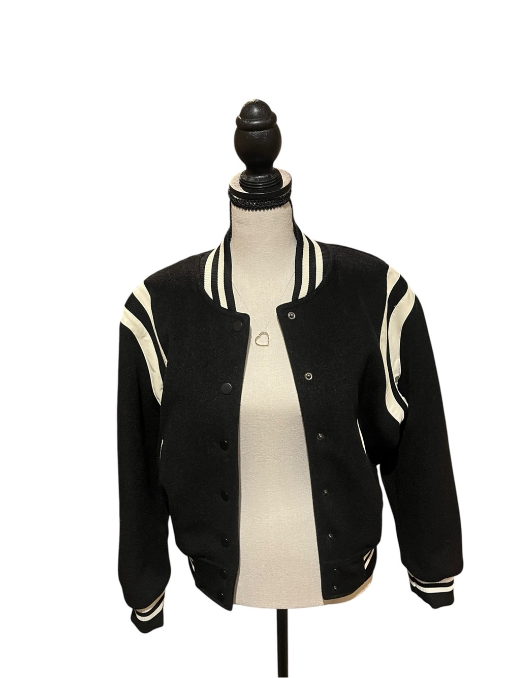 And Now This Varsity Striped Bomber Jacket XS Black White NWT Macy’s